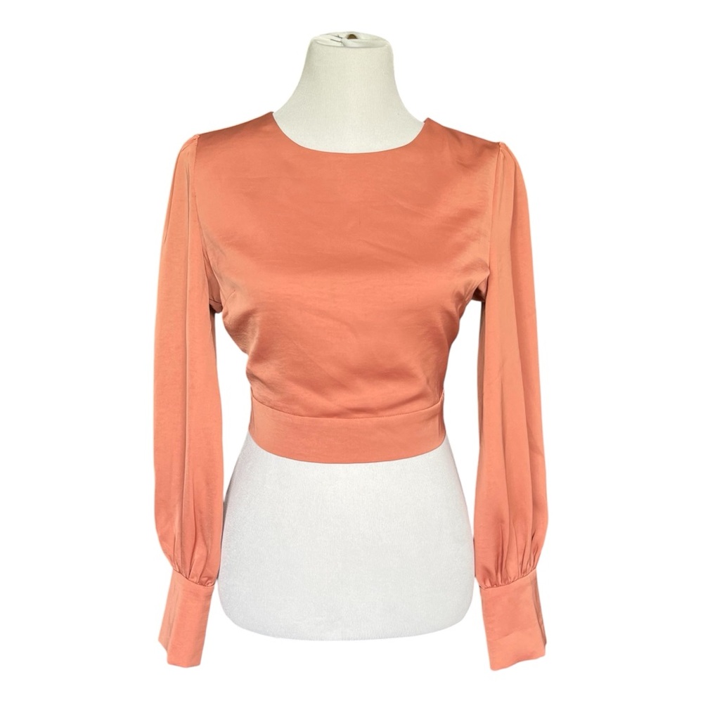 Lulu's Sultry Looks Rusty Rose Satin Balloon Sleeve Backless Top Women's Medium - Picture 5 of 10